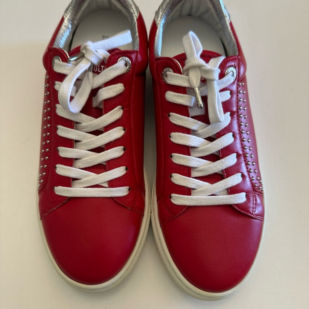 Zadig & Voltaire Red Leather Sneakers with Silver Detail